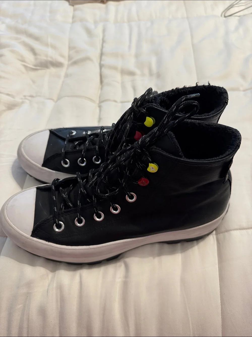 Goretex Converse Black High-Top Sneakers with Yellow & Red Eyelet Accents